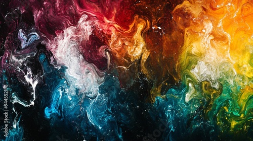 Abstract Swirling Colors: A captivating abstract artwork with a mesmerizing blend of vibrant colors, reminiscent of swirling smoke and liquid, evokes a sense of movement, energy, and artistic expressi photo