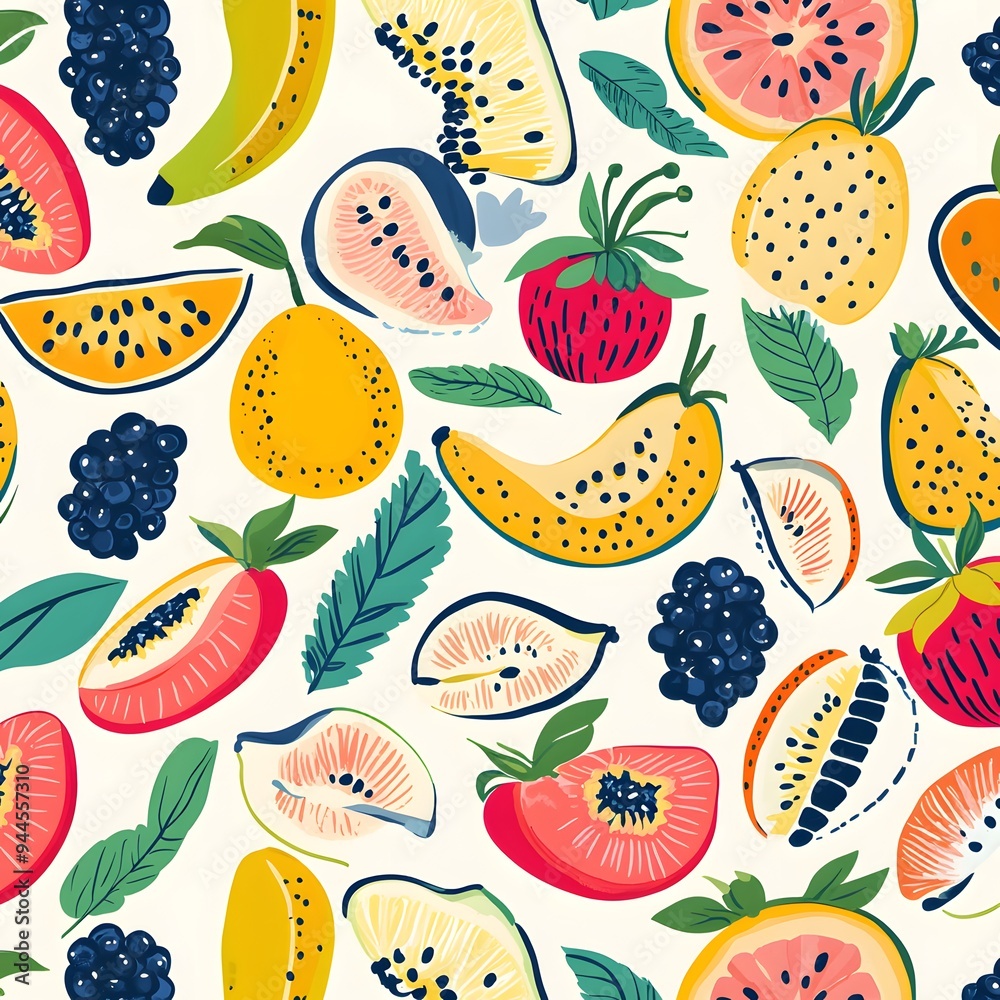 136. **Create a seamless pattern with whimsical, cartoonish fruits in a cheerful, vibrant color palette.** 136. **Create a seamless pattern with whimsical, cartoonish fruits in a cheerful, vibrant color palette.**