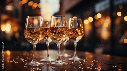 Wallpaper Mural grupo de gente brindando con copas de champagne celebrando el año nuevo, sobre fondo desenfocado con bokeh dorado, concepto celebraciones Torontodigital.ca