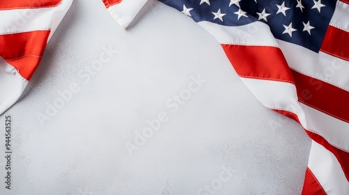 American flags with stars and stripes on a light background Created with Generative AI. photo