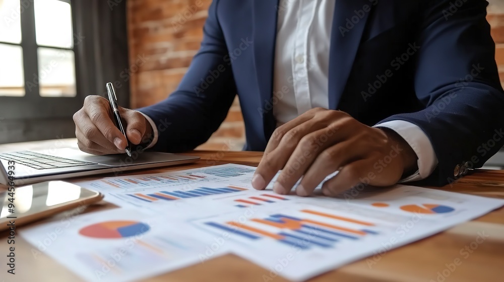 businessman working on business graphs, planning a successful strategy businessman working on business graphs, planning a successful strategy