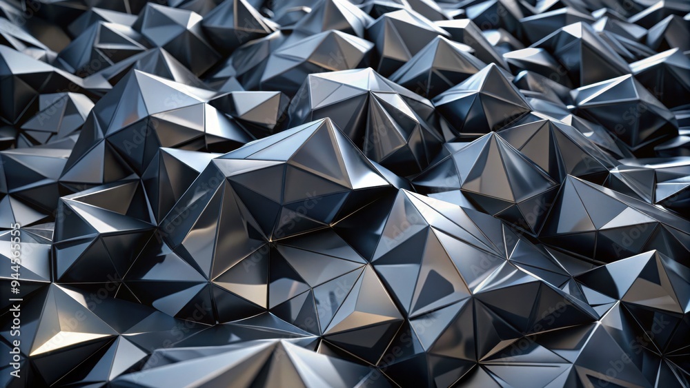 Intricate geometric patterns form a captivating abstract landscape of interlocking black pyramids reflecting light in mesmerizing ways. Generative AI Intricate geometric patterns form a captivating abstract landscape of interlocking black pyramids reflecting light in mesmerizing ways. Generative AI