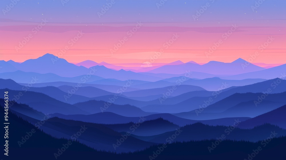 Obraz premium Silhouette mountain range at dusk.