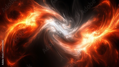 Cosmic Dance of Fire and Ice: A fiery, abstract swirl of red and white energy collides in a cosmic ballet of light and motion.  photo