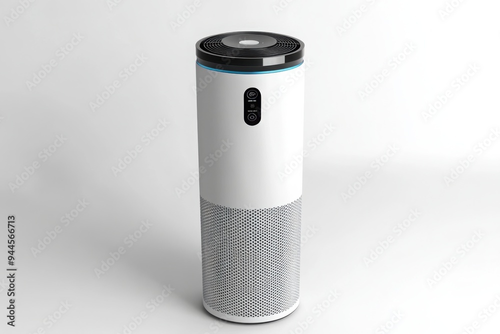 White cylindrical air purifier with digital display