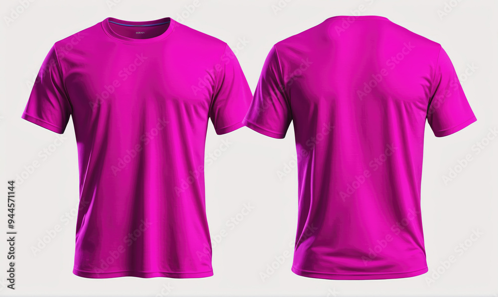 A blank pink t-shirt is shown from the front and back A blank pink t-shirt is shown from the front and back