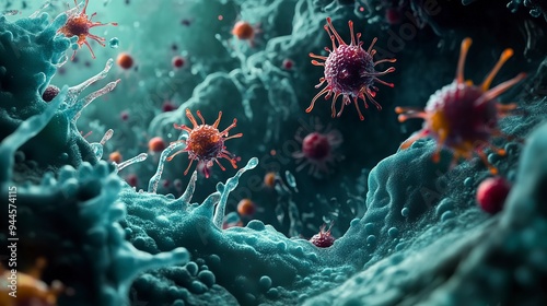 A mesmerizing yet microscopic battlefield: viruses invade, hitching a ride on bacteria in a dance of survival.