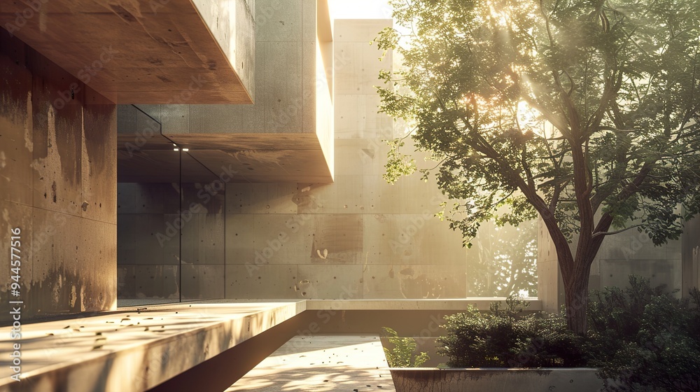Modern Concrete House with Sunlight and Greenery
