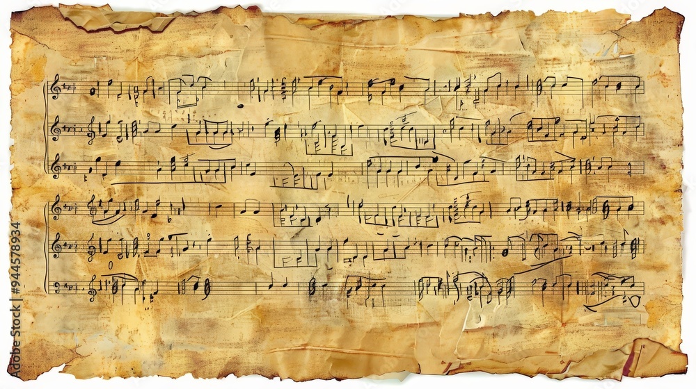Fototapeta premium Vintage Sheet Music with Torn Edges.