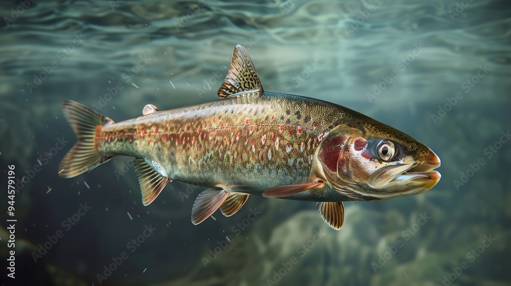 Trout Swimming Underwater: A Close-Up View of a Spotted Fish