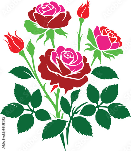Rose voctor silhouette color flower illustration 