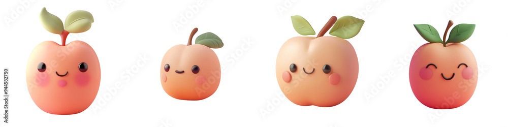 A cheerful collection of cute cartoon peaches with smiling faces, perfect for playful designs and illustrations. A cheerful collection of cute cartoon peaches with smiling faces, perfect for playful designs and illustrations.