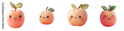 A cheerful collection of cute cartoon peaches with smiling faces, perfect for playful designs and illustrations.
