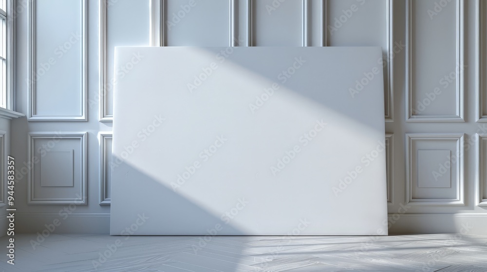 Fototapeta premium White Wall with Moldings and Sunlight.