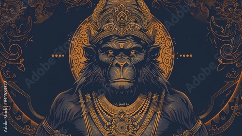 Lord hanuman ji on parvat stand virat panchmukhi hamuman ji glaxy background