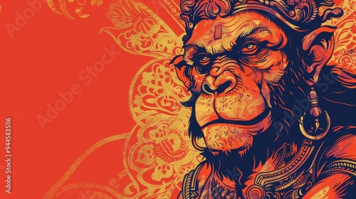 Lord hanuman ji on parvat stand virat panchmukhi hamuman ji glaxy background