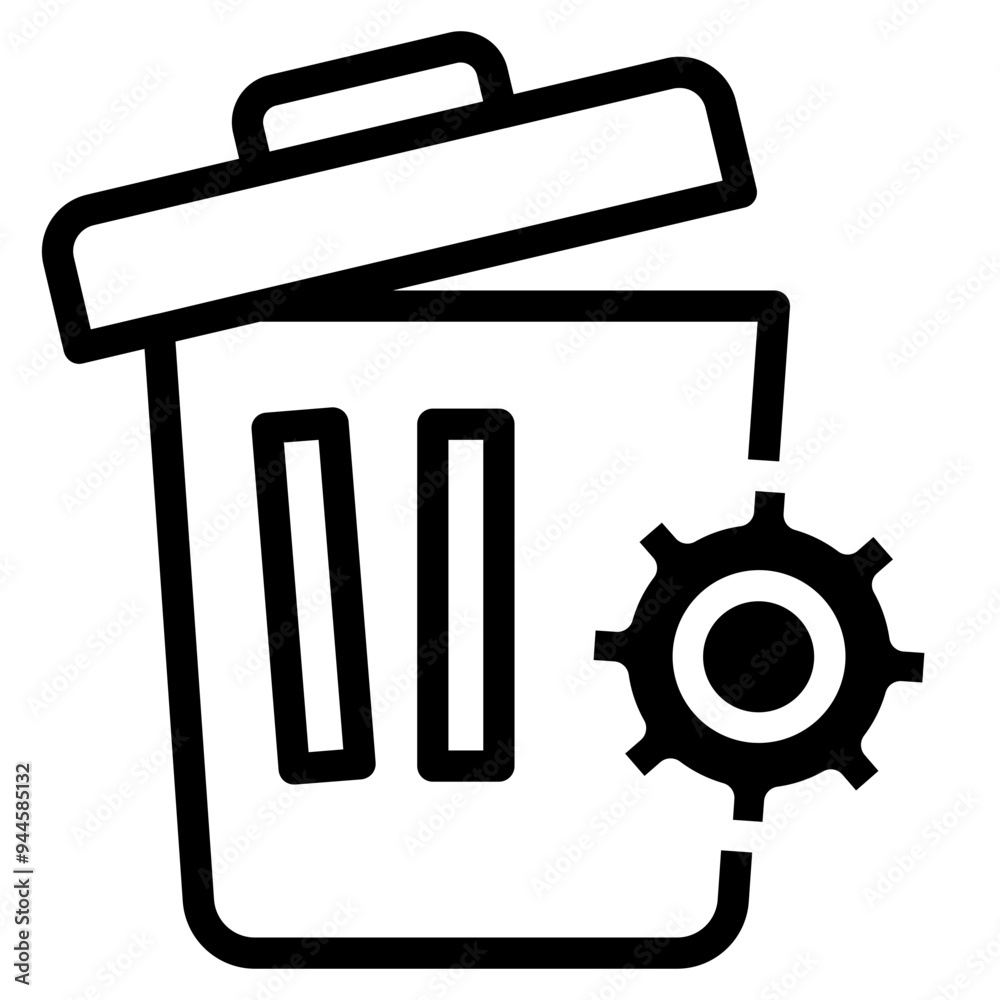 Waste management icon, trash bin with gear icon Waste management icon, trash bin with gear icon