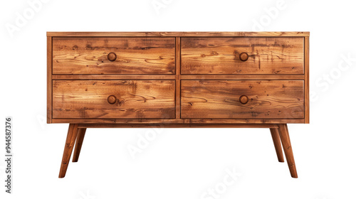 Wooden sideboard with drawers isolated on transparent white background, clipping path