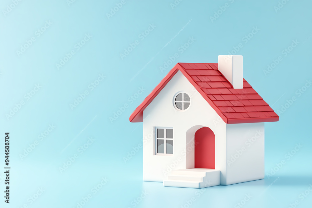 A charming miniature house model with a red roof, symbolizing home, comfort, and real estate concepts in a serene blue background. A charming miniature house model with a red roof, symbolizing home, comfort, and real estate concepts in a serene blue background.
