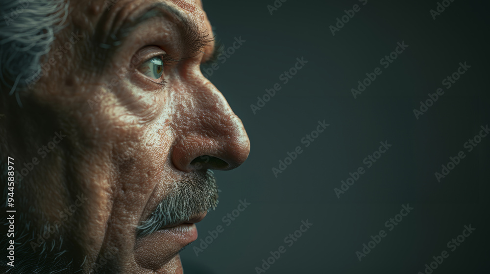 Close-up portrait of an elderly man with a contemplative expression Close-up portrait of an elderly man with a contemplative expression