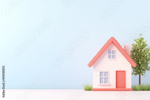 A charming model house with a red roof and a small tree, perfect for real estate or home decor concepts.