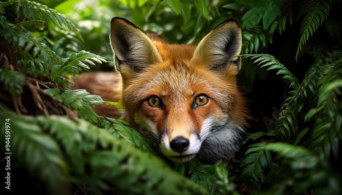 Portrait of a Fox among greenery