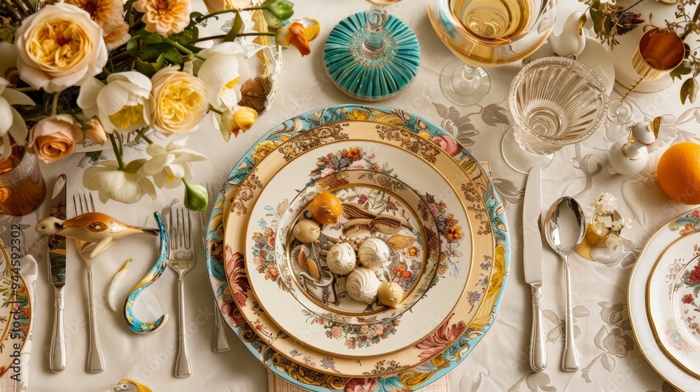 Elegant Table Setting with Floral Details. Elegant Table Setting with Floral Details.