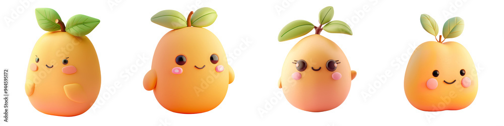 Cute cartoon character fruits with smiling faces and vibrant colors, perfect for children's products and playful designs. Cute cartoon character fruits with smiling faces and vibrant colors, perfect for children's products and playful designs.