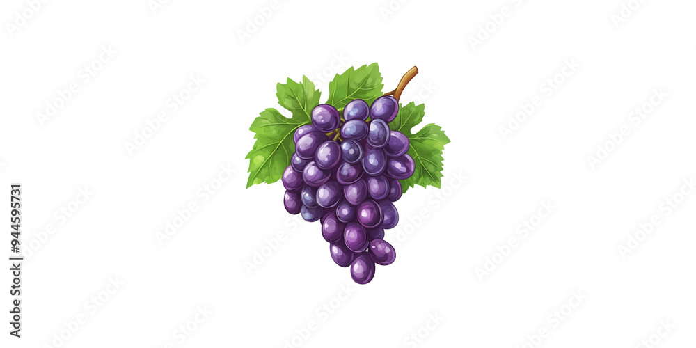 Fototapeta premium Juicy purple grapes with vibrant green leaves, showcasing freshness and vitality. image evokes sense of abundance and natural sweetness.