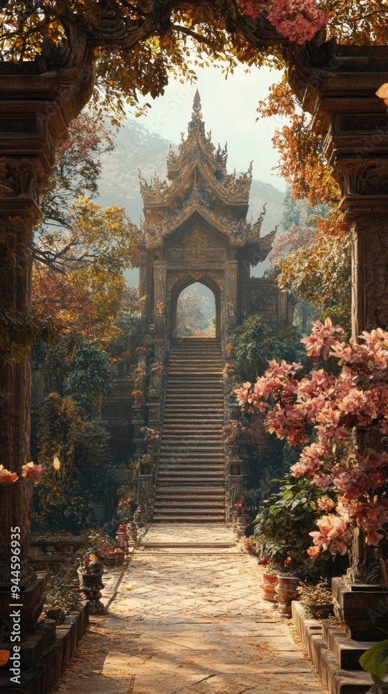 Fototapeta premium Cultural elegance: A Thai background, Scenic Thailand