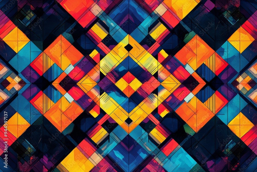 Abstract Geometric Pattern with Vibrant Colors created with Generative AI Abstract Geometric Pattern with Vibrant Colors created with Generative AI