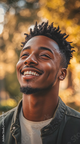 Attractive black man smiling in nature