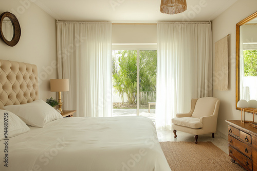 Modern Farmhouse Bedroom with Neutral Accents and Warm, Elegant Design