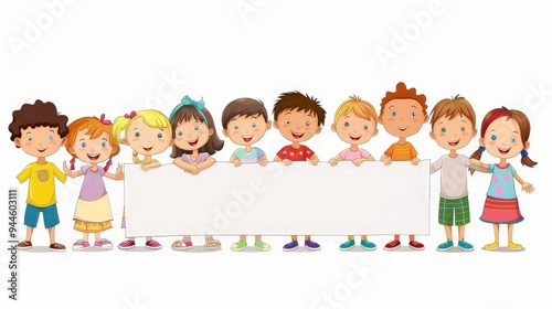 Happy Children Holding Blank Banner.