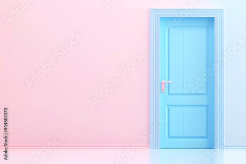 A colorful blue door against a soft pink wall, creating a vibrant and inviting atmosphere in a modern interior design.