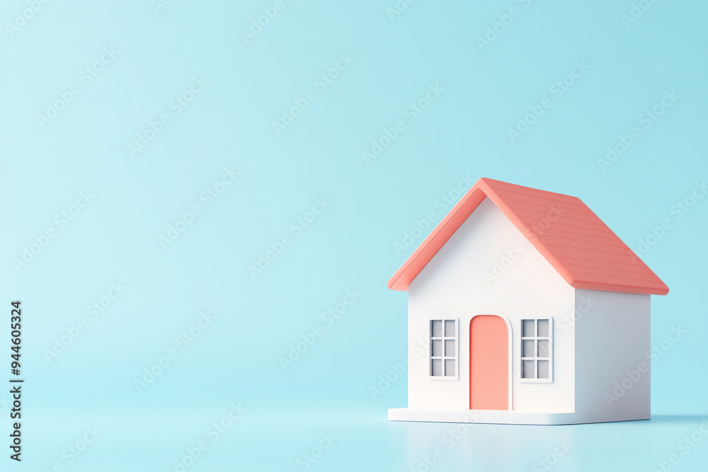 A simple model of a house with a pink roof against a blue backdrop, symbolizing home, comfort, and tranquility. A simple model of a house with a pink roof against a blue backdrop, symbolizing home, comfort, and tranquility.
