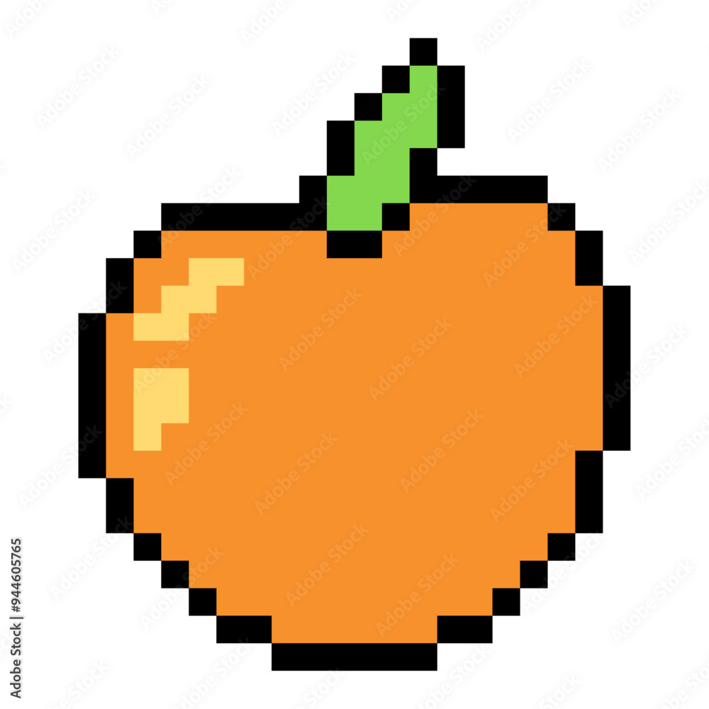 Orange apricot in pixel art style. Isolated on white background. Vintage 8-bit texture. Minimalistic pixel graphic. Fruit symbol. Old style. 80s,90s video game object design. Orange apricot in pixel art style. Isolated on white background. Vintage 8-bit texture. Minimalistic pixel graphic. Fruit symbol. Old style. 80s,90s video game object design.