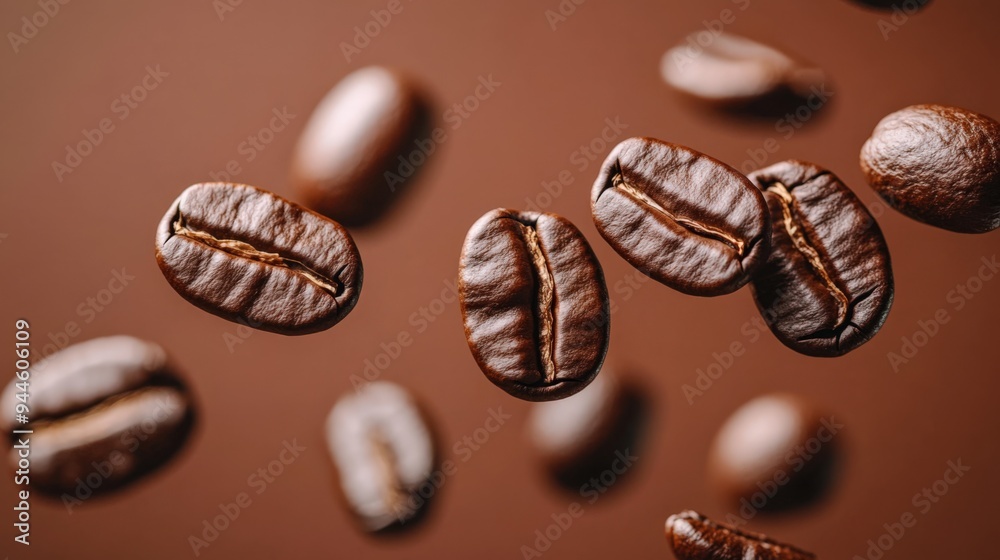 Suspended coffee beans macro shot Suspended coffee beans macro shot