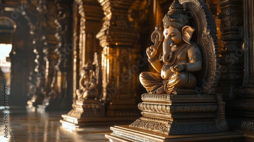 Hindu Temple Interior with Statue of Ganesha
