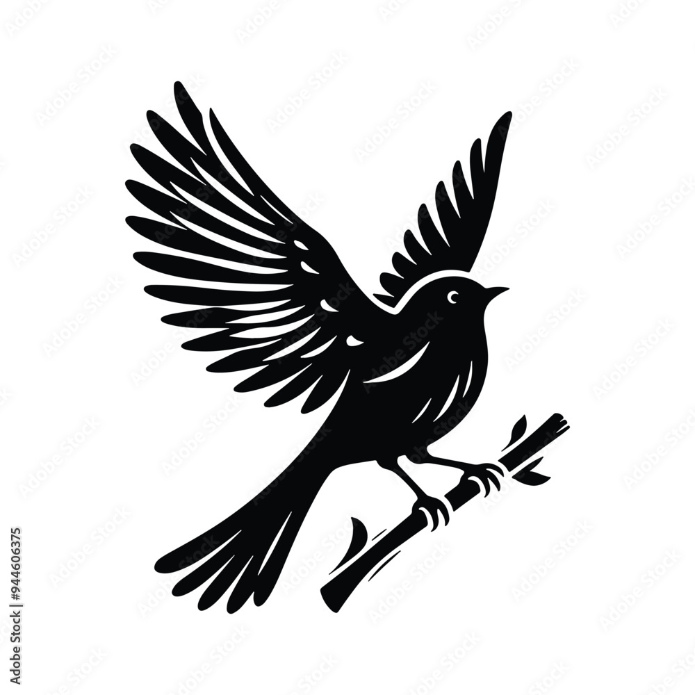 Obraz premium Bird vector icon illustration sitting on a branch or tree, bird vector, bird icon