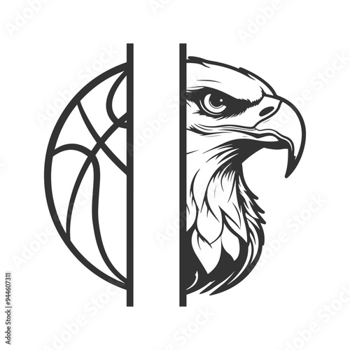 Eagles Basketball Illustration Clip Art Design Shape. Chief Team School Mascot Silhouette Icon Vector.	
