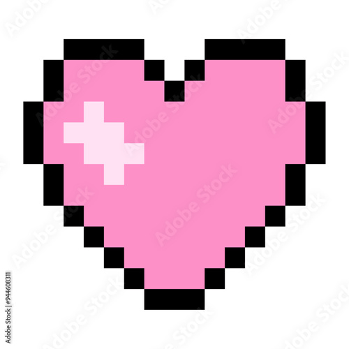 Pink heart emoji. Pixel art vector illustration. Isolated on a white background. Vintage 8-bit texture. Computer graphic. Valentine's Day. Old style. 80s, and 90s video game object design.