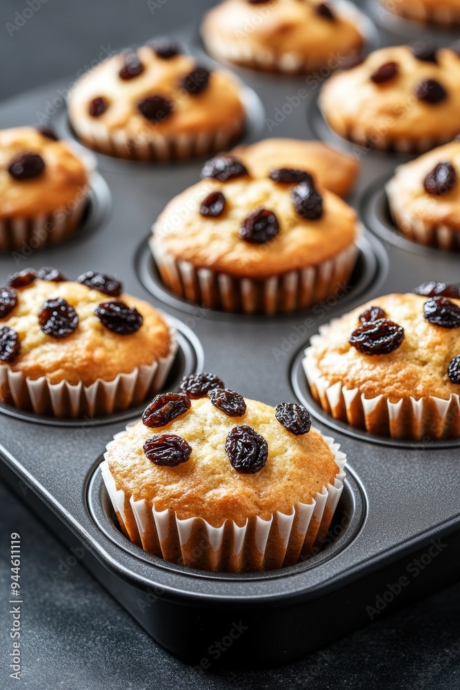 Homemade Raisin cupcake closeup view Homemade Raisin cupcake closeup view