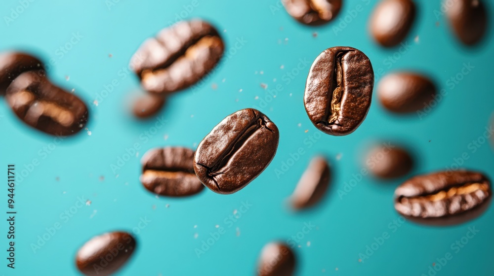 Coffee beans against a blue background Coffee beans against a blue background