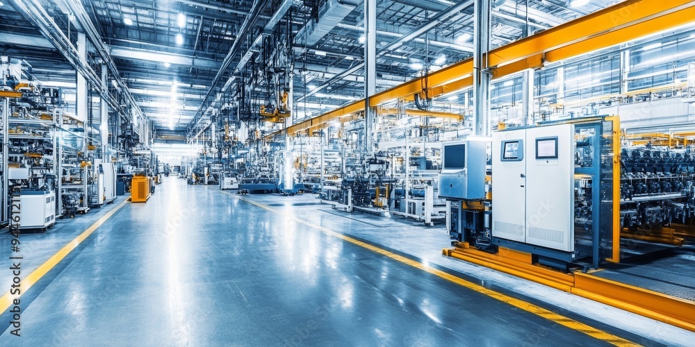 Fototapeta premium Large Industrial Facility with Modern Factory Assembly Line