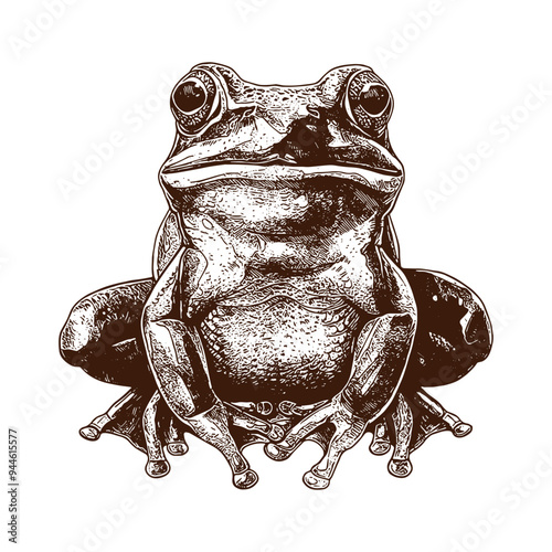frog vintage Vector drawing illustration black and white engraved isolated