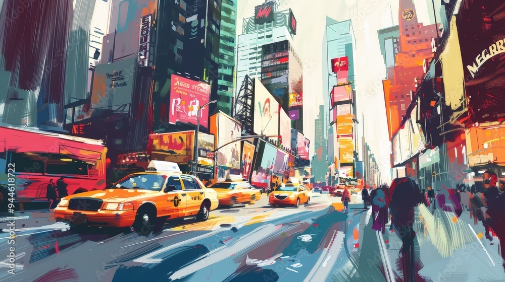 Yellow Taxi in Cityscape. Yellow Taxi in Cityscape.