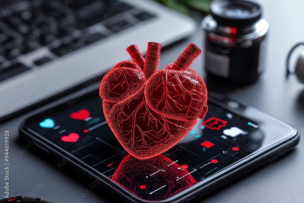 World Heart Day and digital health technology, depicted in an artwork ...