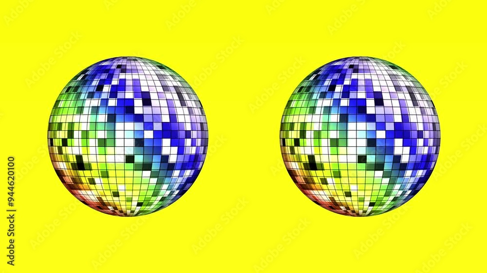 Yellow background with colorful glass ball motif rotating in the same direction. 3D animation Yellow background with colorful glass ball motif rotating in the same direction. 3D animation