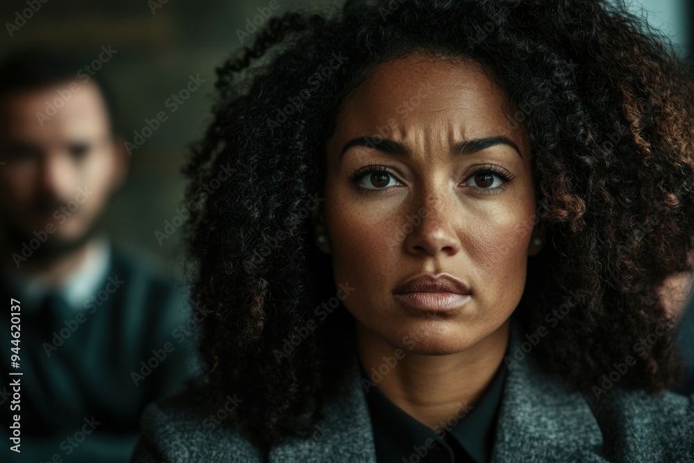 A determined woman stands confidently in a courtroom before a group of men, embodying justice and strength under bright midday lighting. A determined woman stands confidently in a courtroom before a group of men, embodying justice and strength under bright midday lighting.